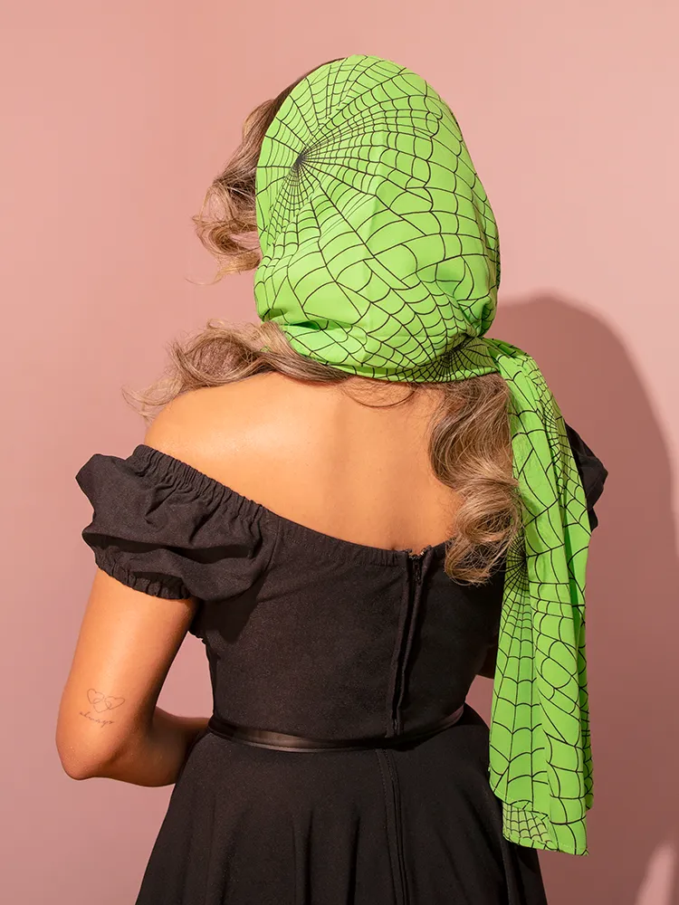 1950s Inspired Chiffon Scarf in Slime Green Spider Web Print - Vixen by Micheline Pitt