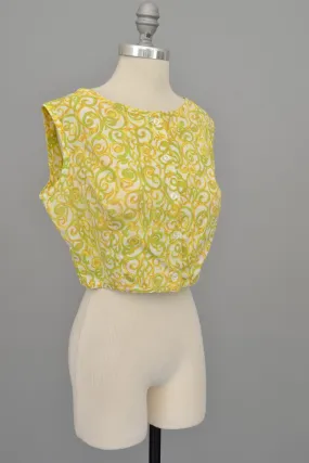 1950s Lemon and Lime Swirl Print Retro Cropped Top | Pinup Top | M/L 38"  Bust