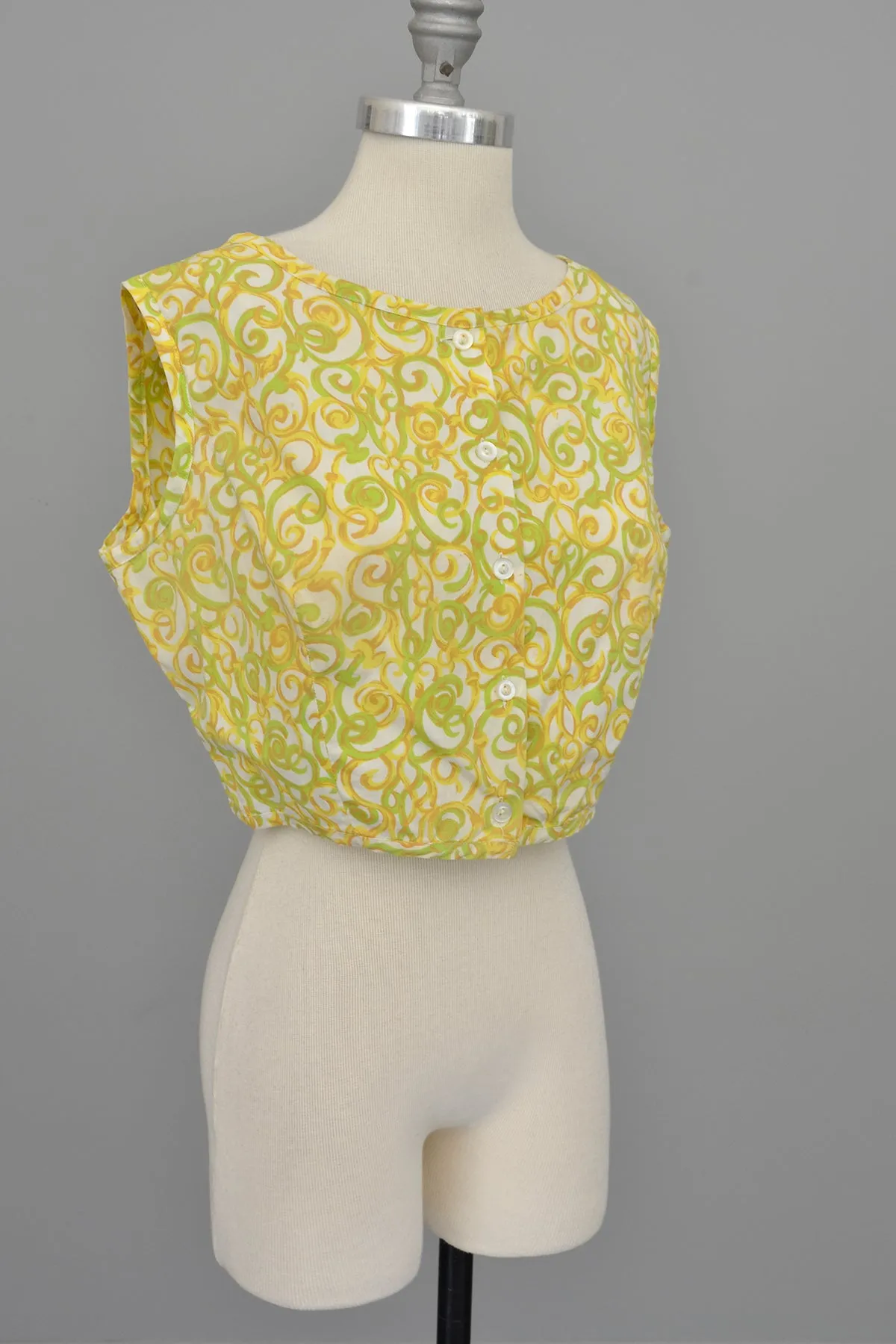 1950s Lemon and Lime Swirl Print Retro Cropped Top | Pinup Top | M/L 38"  Bust