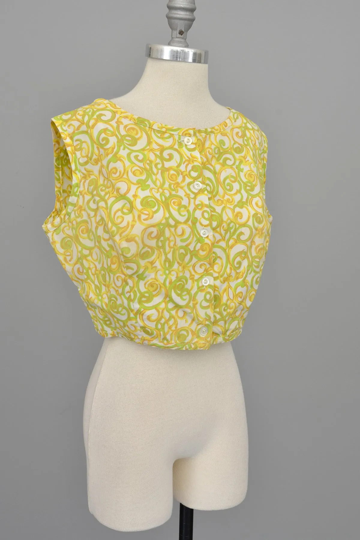 1950s Lemon and Lime Swirl Print Retro Cropped Top | Pinup Top | M/L 38"  Bust