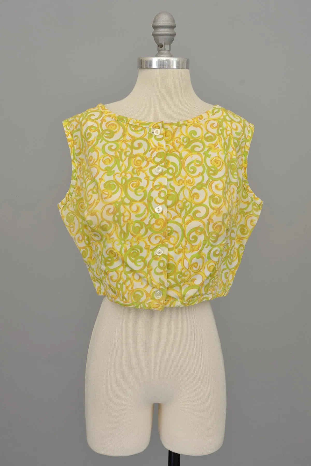 1950s Lemon and Lime Swirl Print Retro Cropped Top | Pinup Top | M/L 38"  Bust