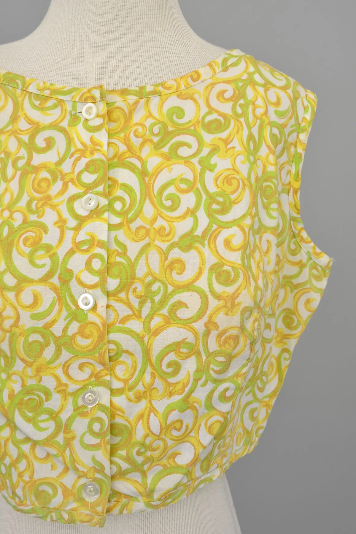 1950s Lemon and Lime Swirl Print Retro Cropped Top | Pinup Top | M/L 38"  Bust