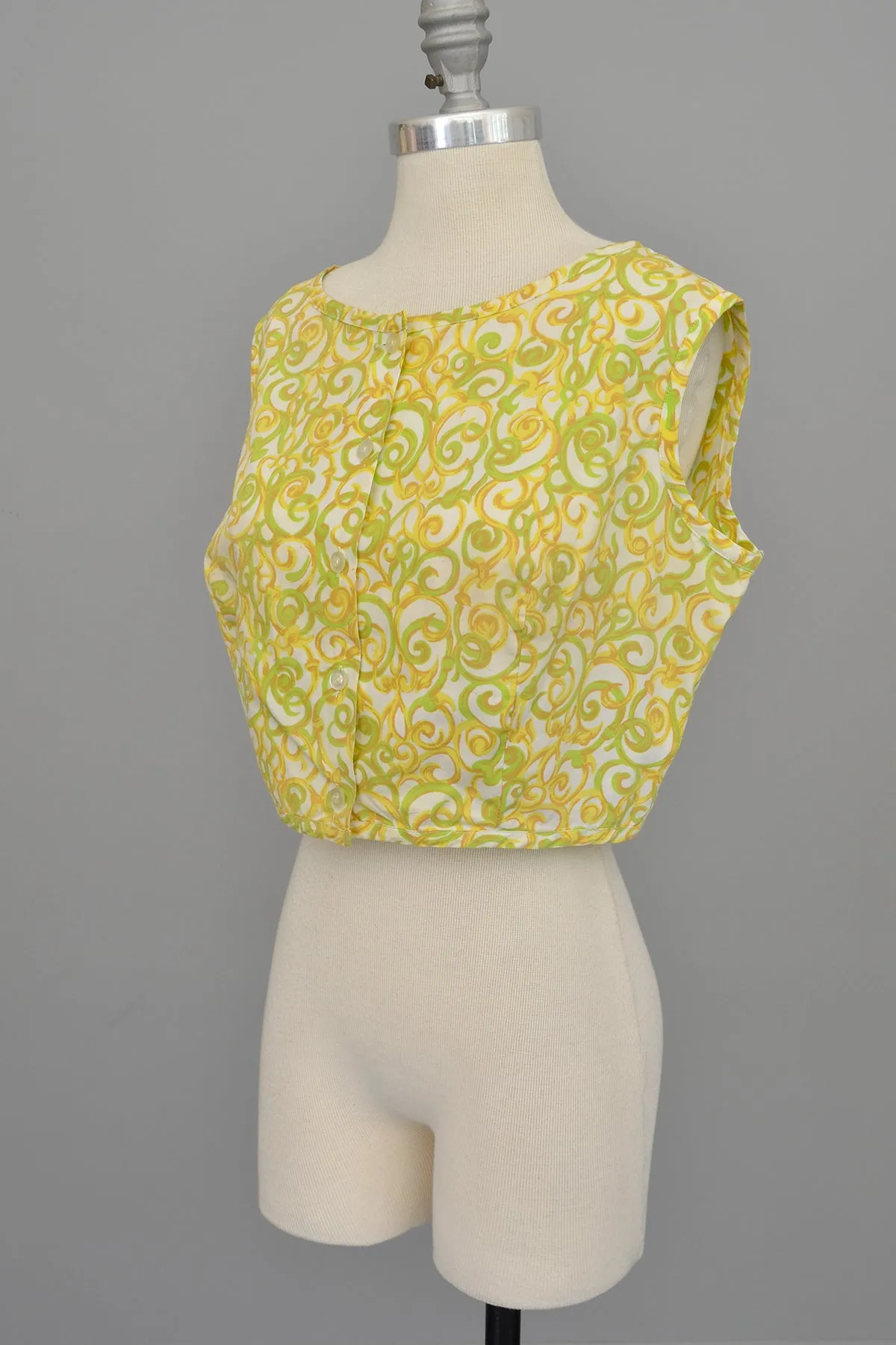 1950s Lemon and Lime Swirl Print Retro Cropped Top | Pinup Top | M/L 38"  Bust