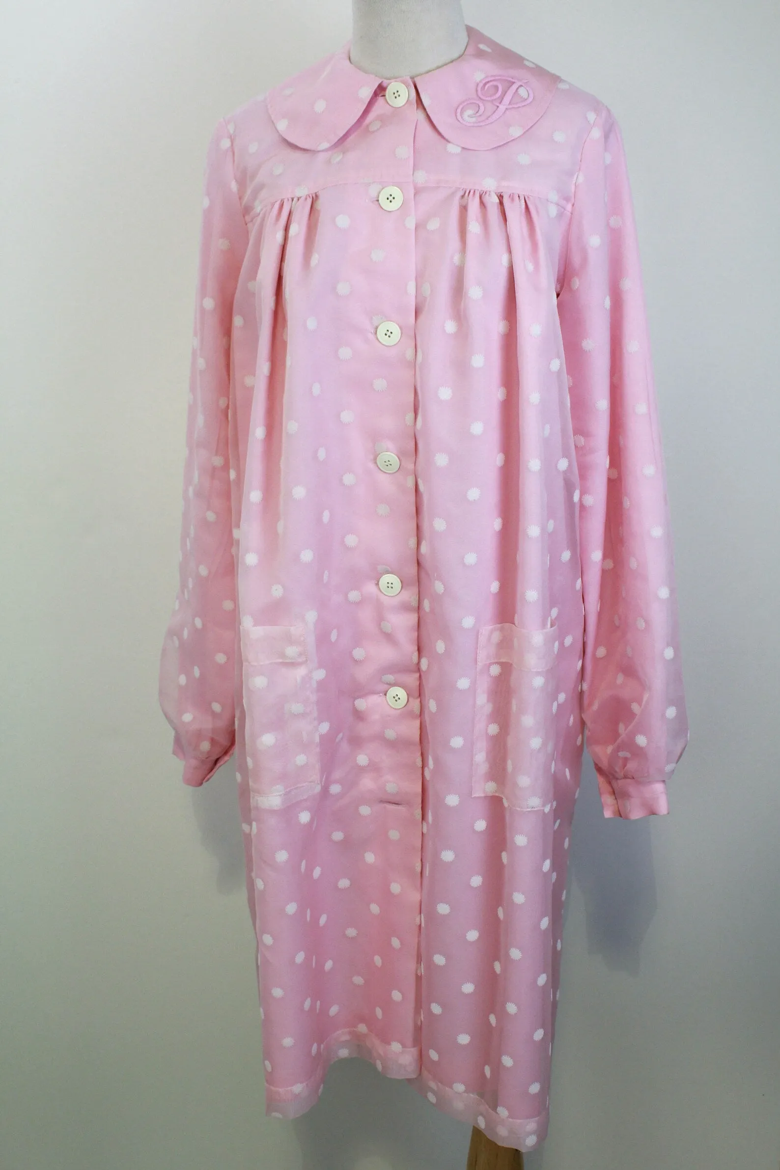 60s-Style Pink Flower Dress Jacket, Pinky's Uniform from Hairspray, Movie Costume, Embroidered P Initial