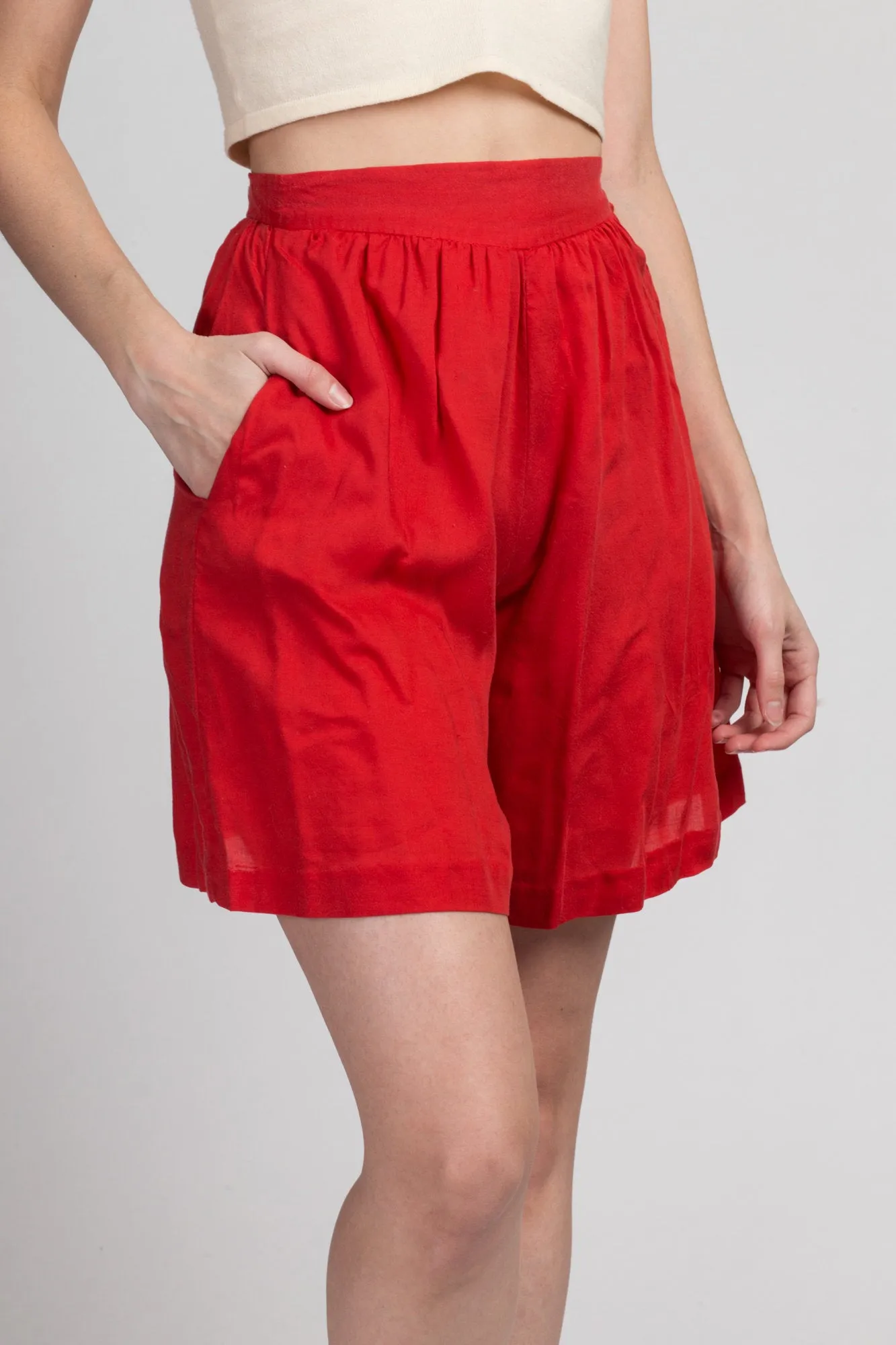 70 Red High Waist Shorts - Extra Small, 25"