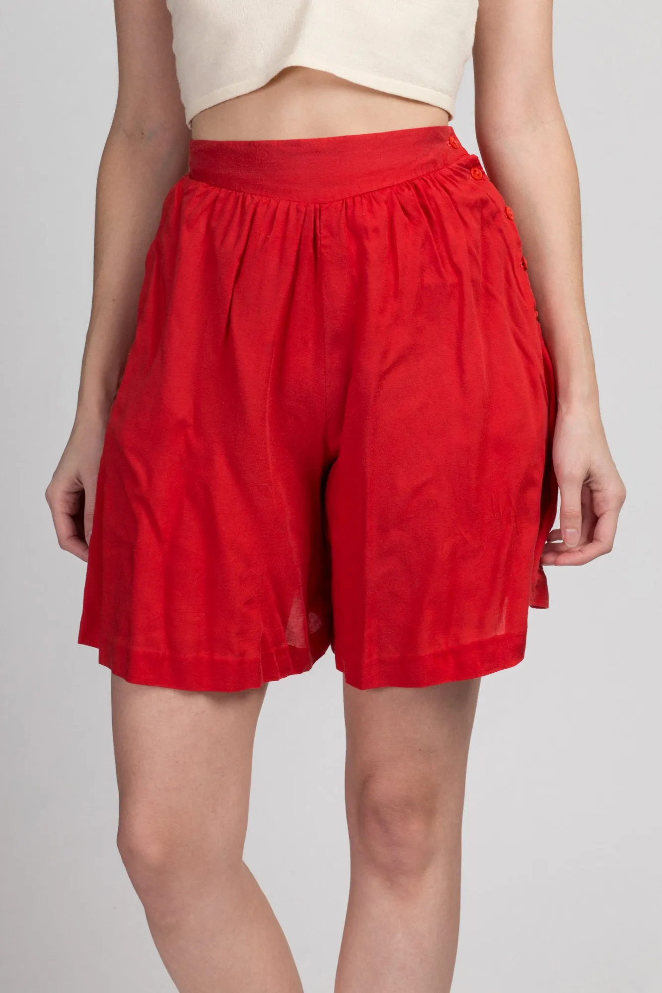 70 Red High Waist Shorts - Extra Small, 25"