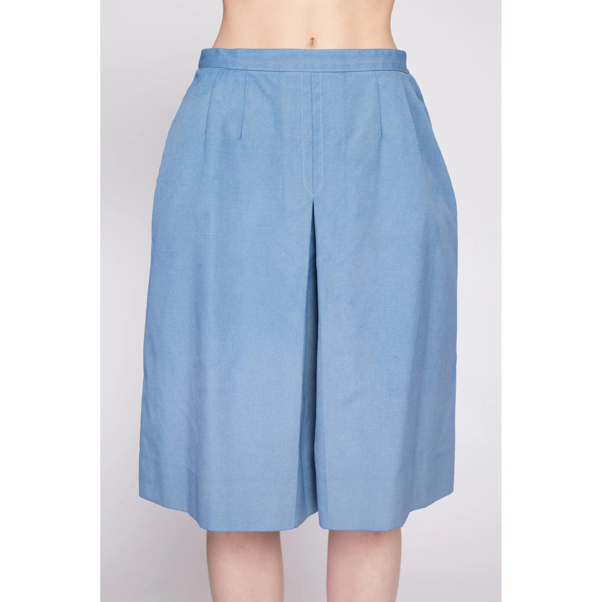 70s Blue High Waisted Culotte Skort - Small, 26.5"