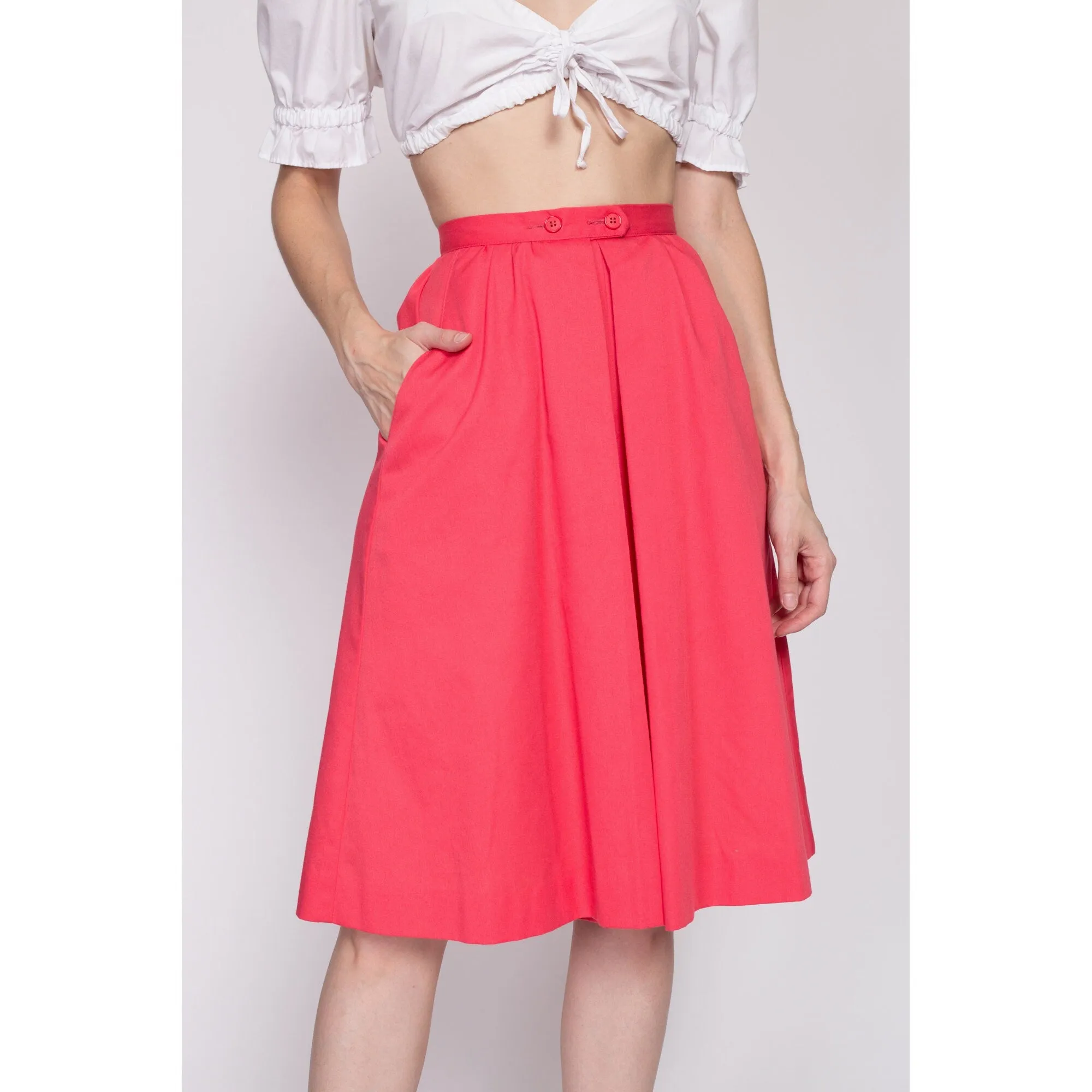 70s Salmon Pink High Waisted Culotte Skort - Extra Small, 23.5"