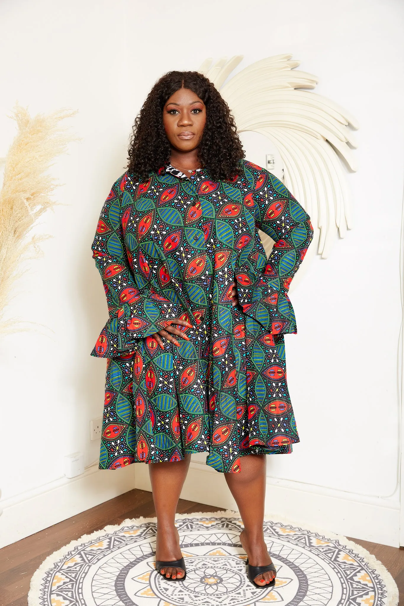 African Print Long Sleeve Shirt Dress - Bodega