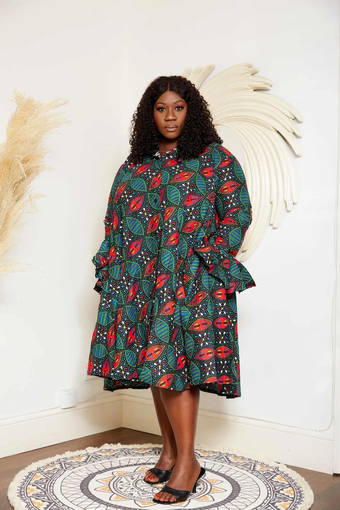 African Print Long Sleeve Shirt Dress - Bodega