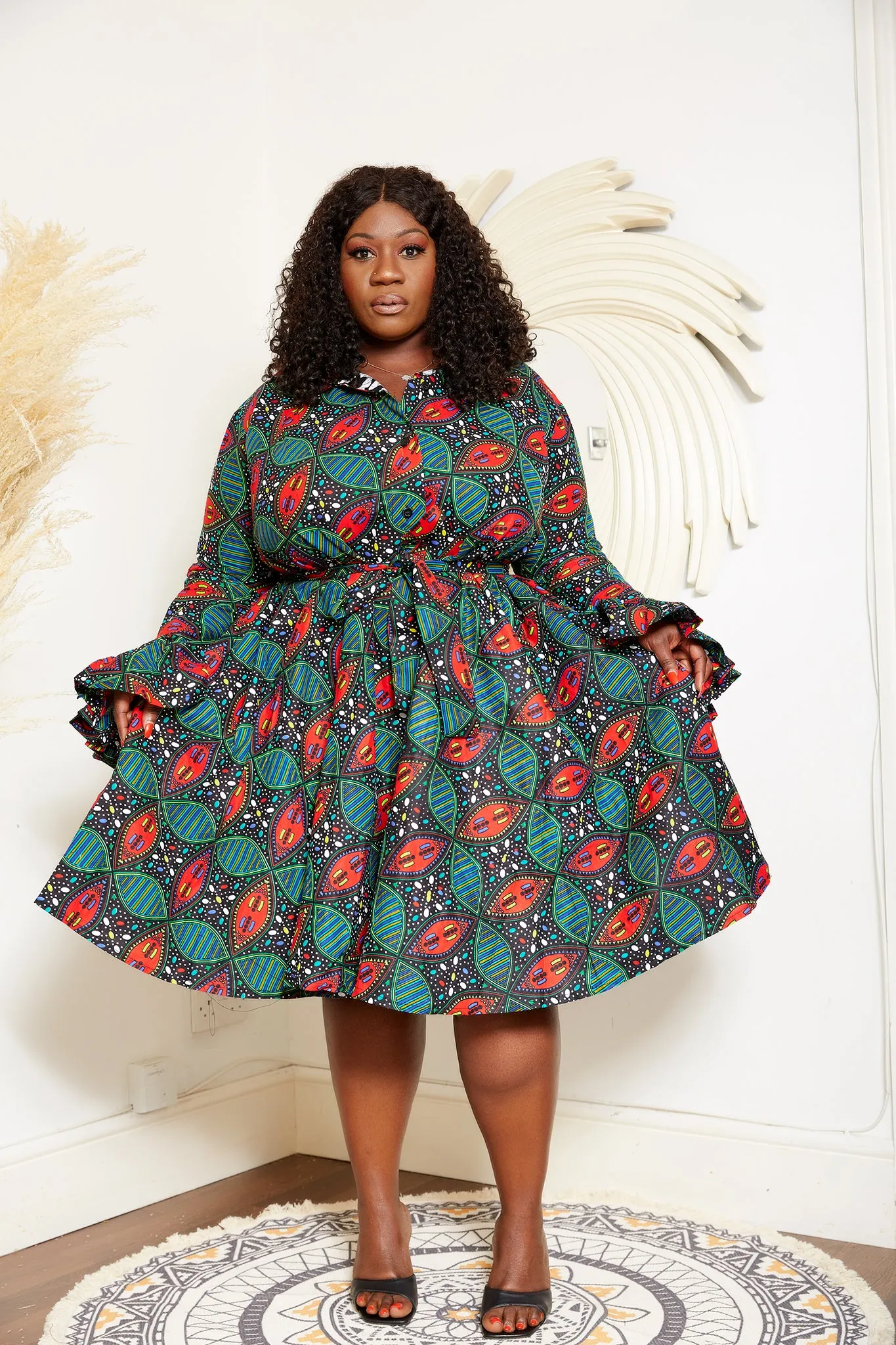 African Print Long Sleeve Shirt Dress - Bodega