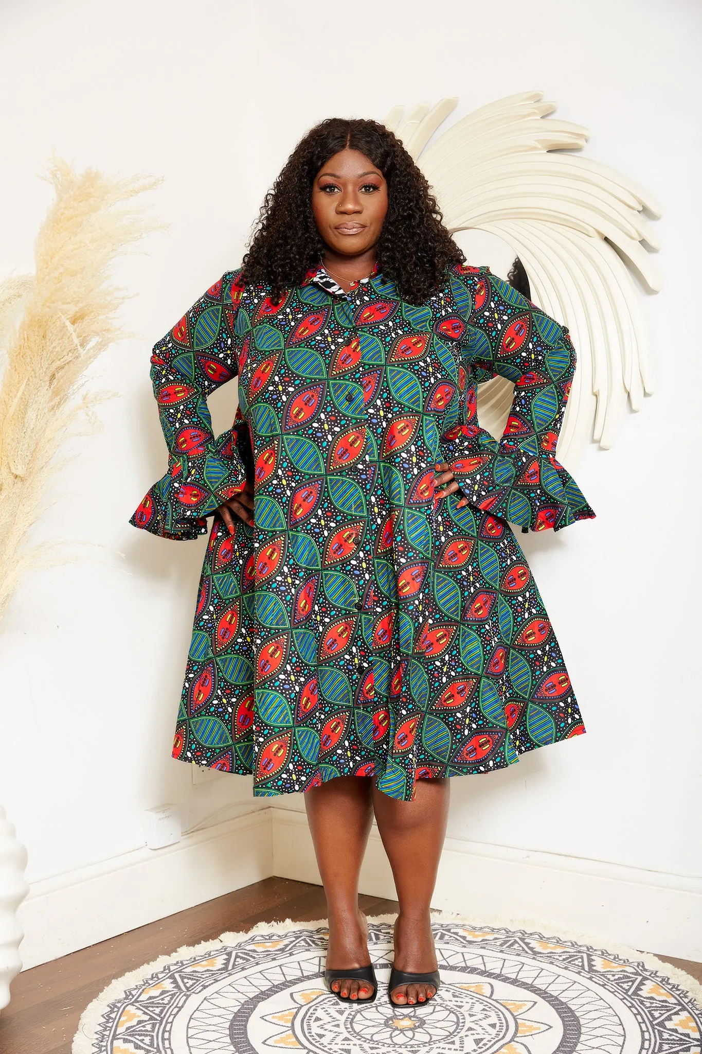 African Print Long Sleeve Shirt Dress - Bodega