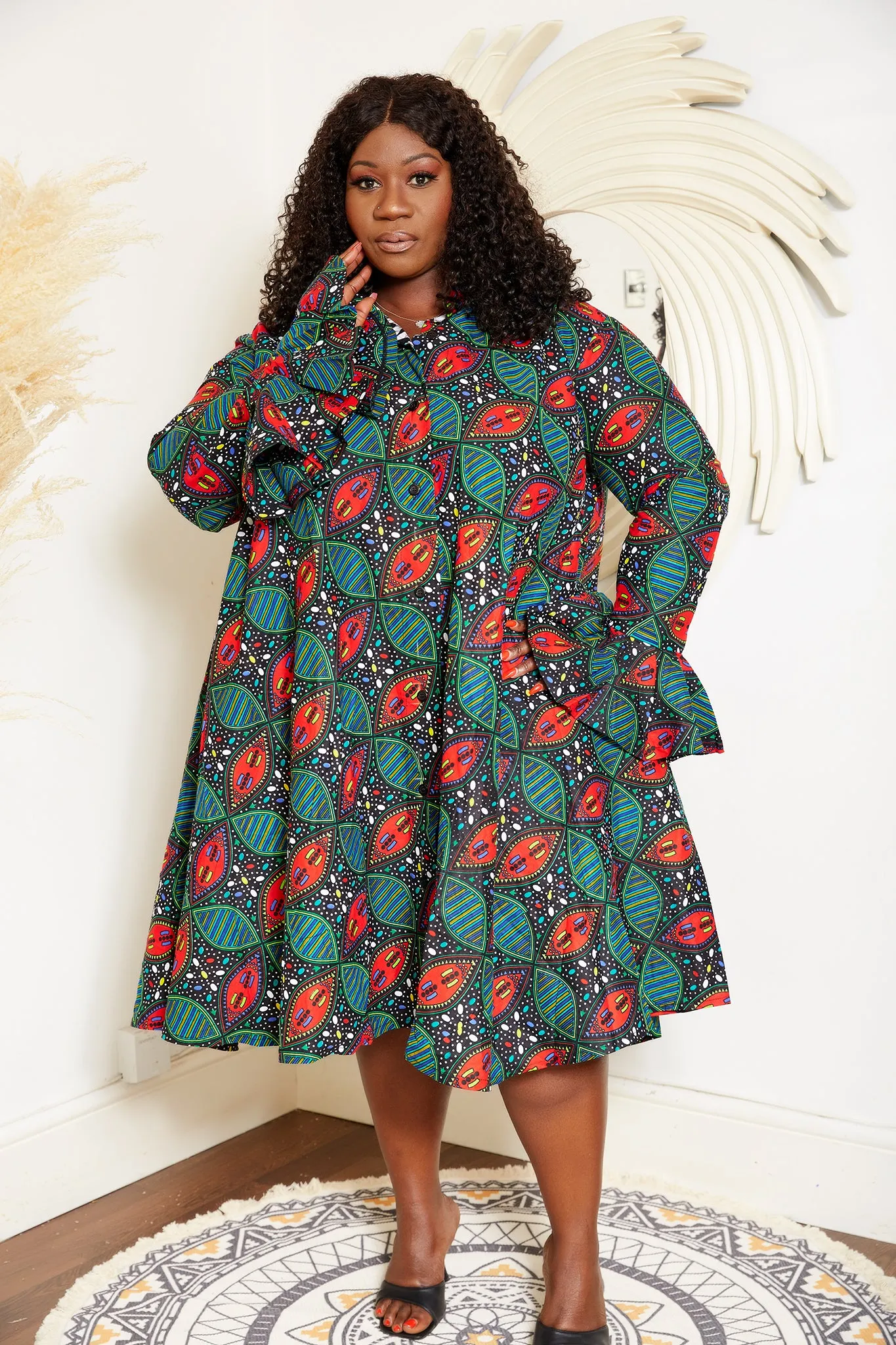 African Print Long Sleeve Shirt Dress - Bodega