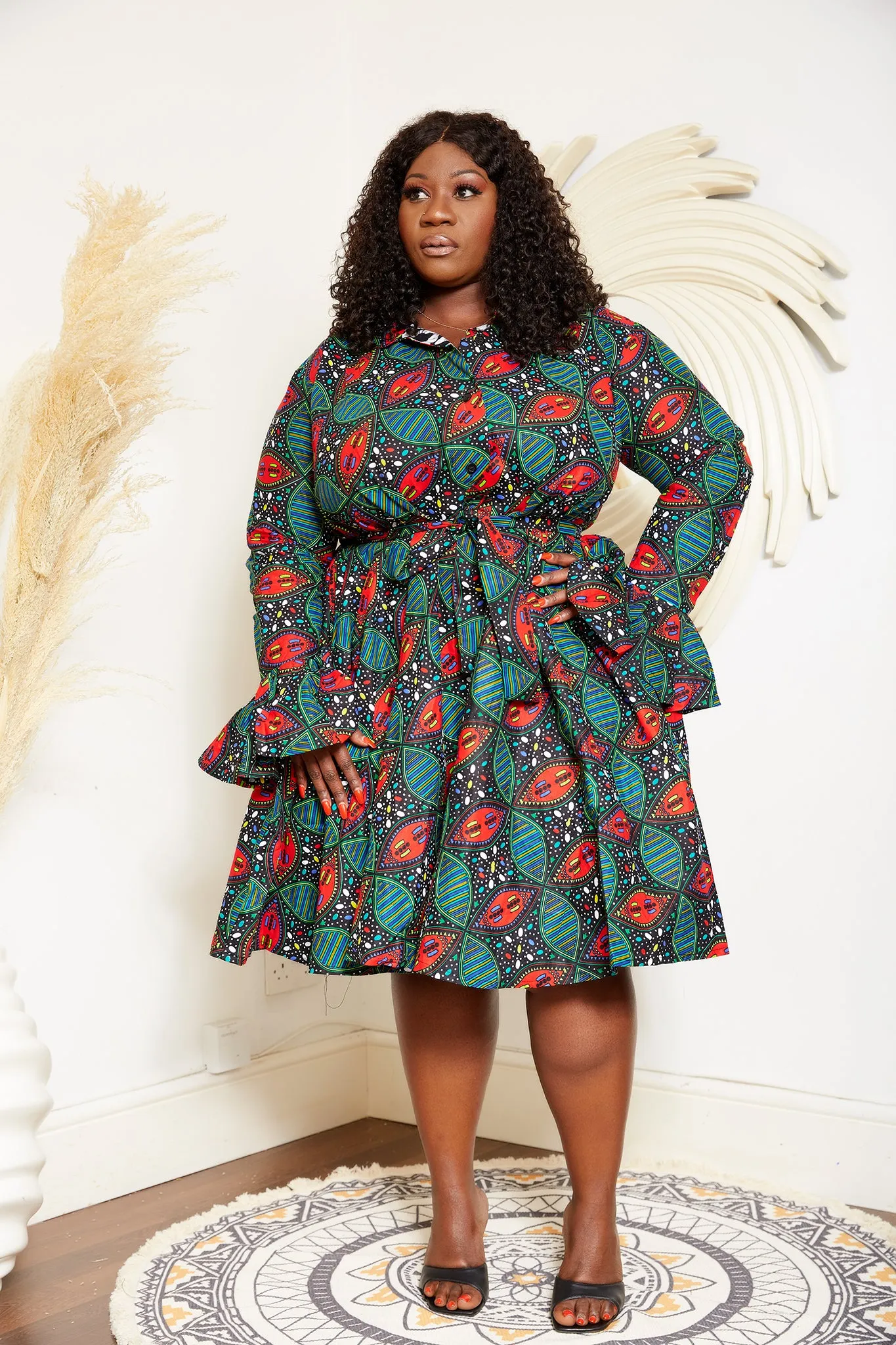 African Print Long Sleeve Shirt Dress - Bodega