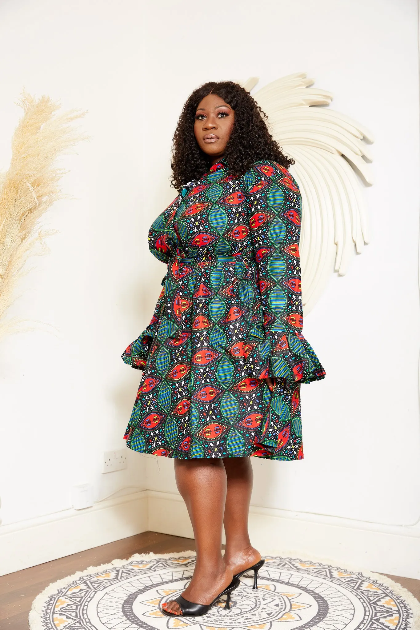 African Print Long Sleeve Shirt Dress - Bodega