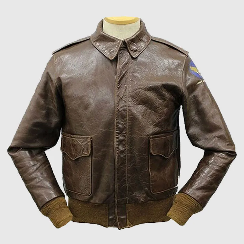 Air Force Flight Brown Leather Bomber Jacket