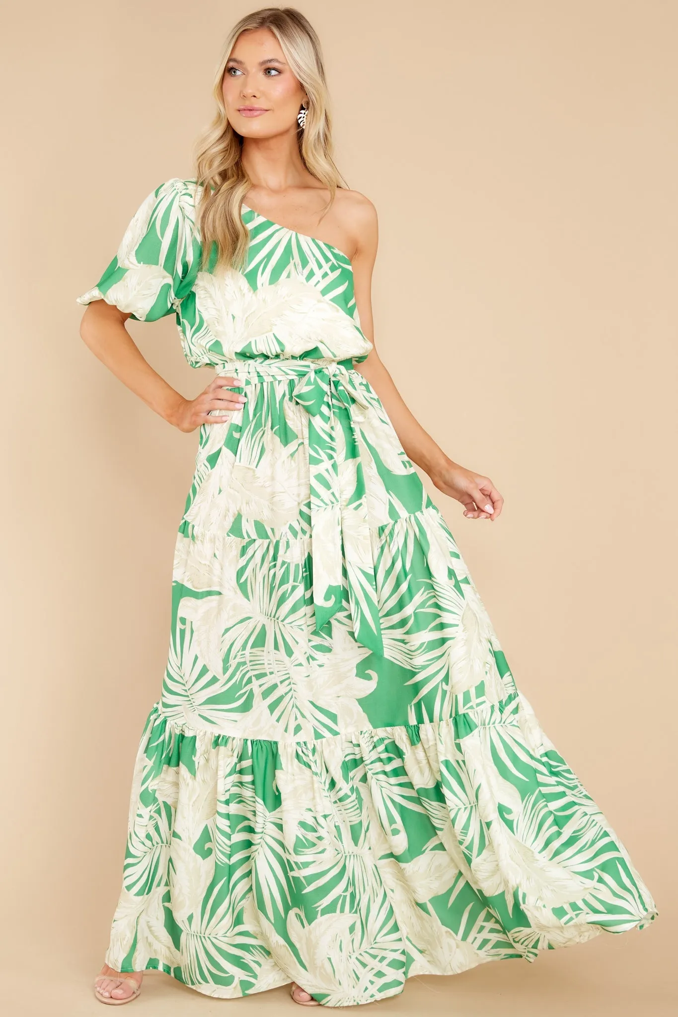 Almost Like Paradise Green Tropical Print Maxi Dress