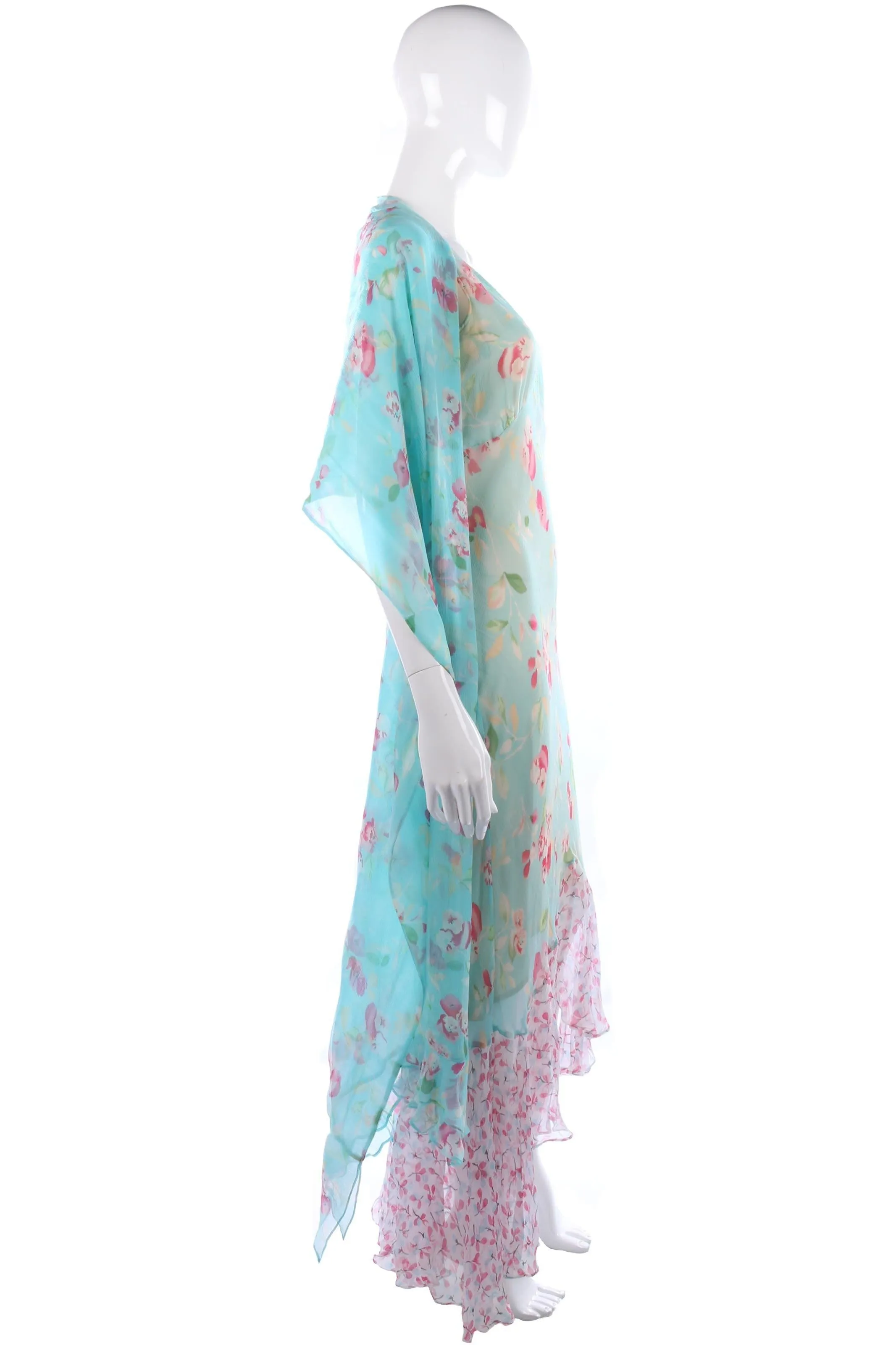 Amazing long silk chiffon dress with matching blue stole