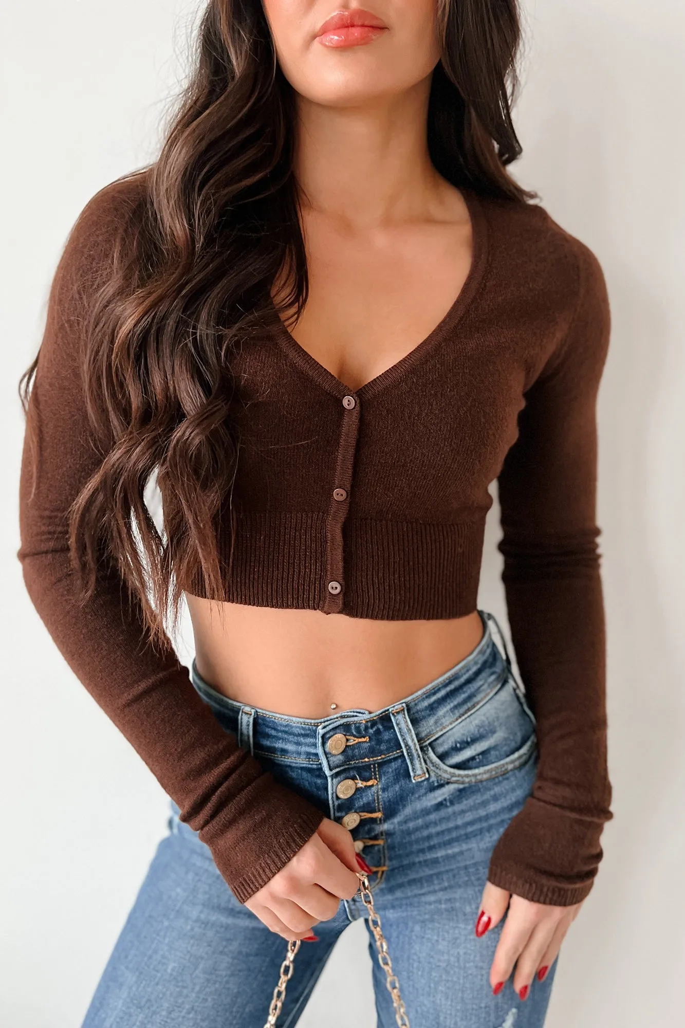 Autumn Attitude Cashmere Blend Crop Sweater (Brown)