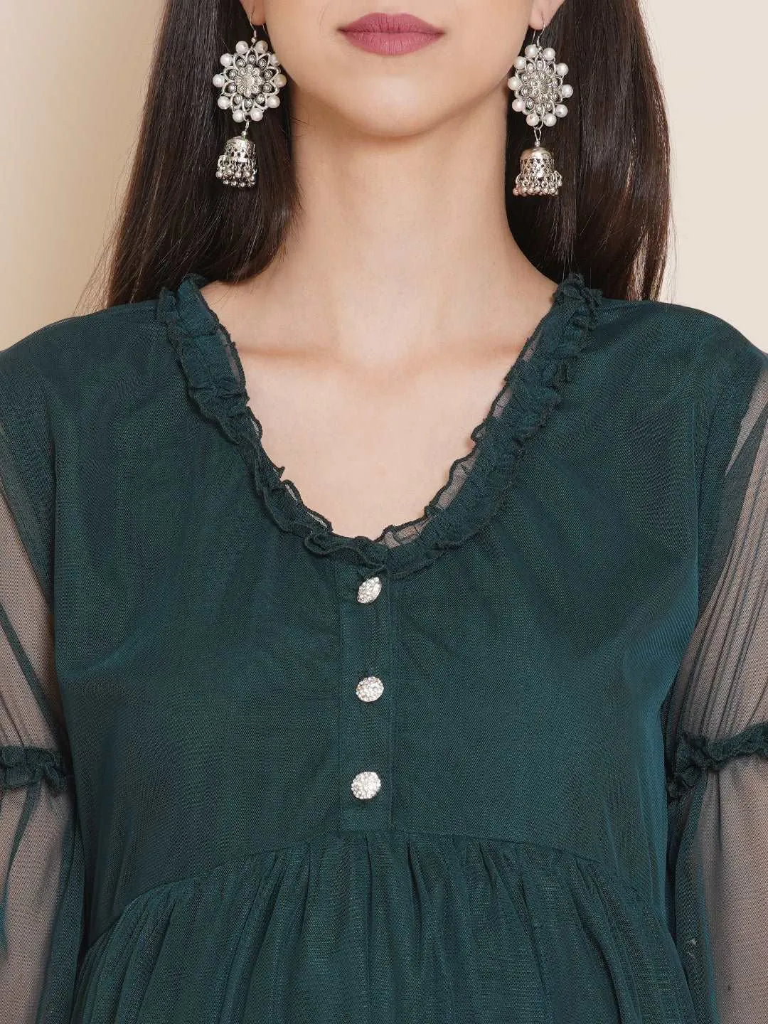 Baby Shower Solid Dark Green Color Maxi Dress