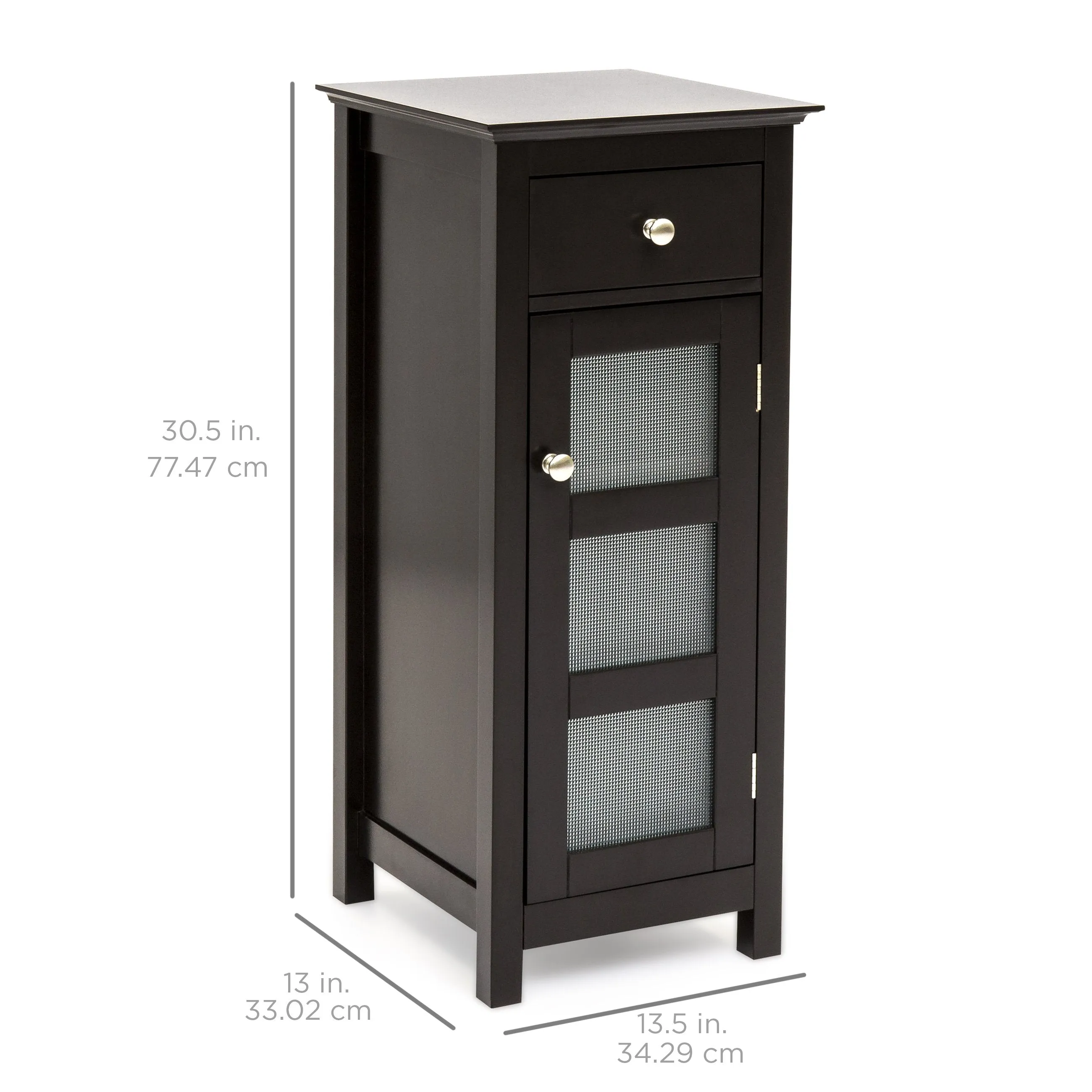 Bathroom Storage Floor Cabinet w/ 3 Shelves, Tempered Glass Double Doors