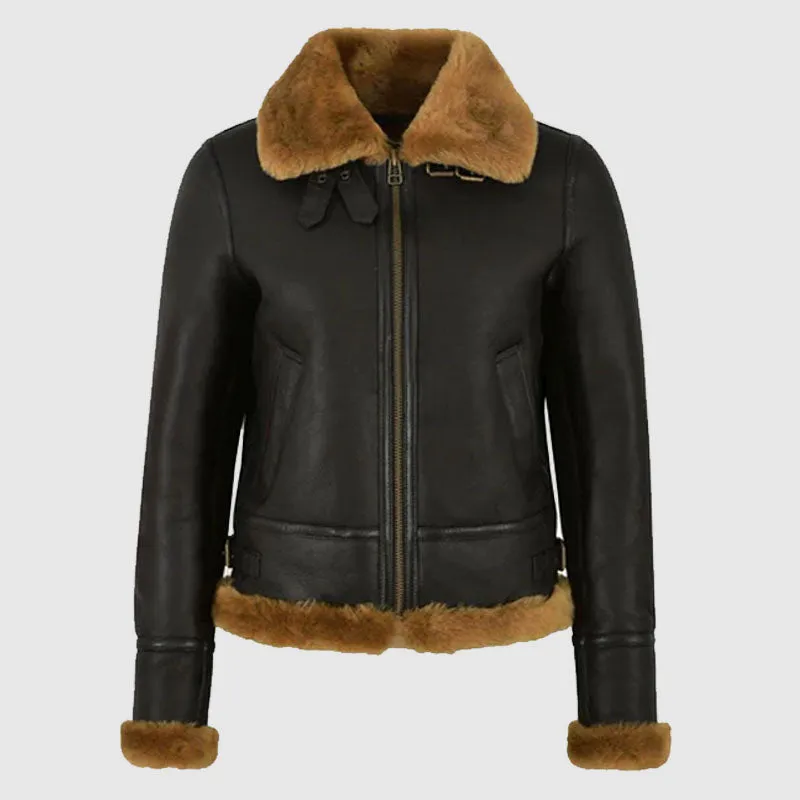 Best Style Womens RAF B3 Flying Bomber Aviators Style Shearling Leather Jacket