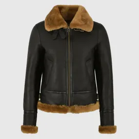 Best Style Womens RAF B3 Flying Bomber Aviators Style Shearling Leather Jacket