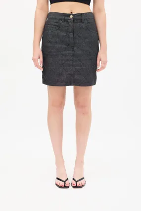 Black Denim Quilted Mini Skirt