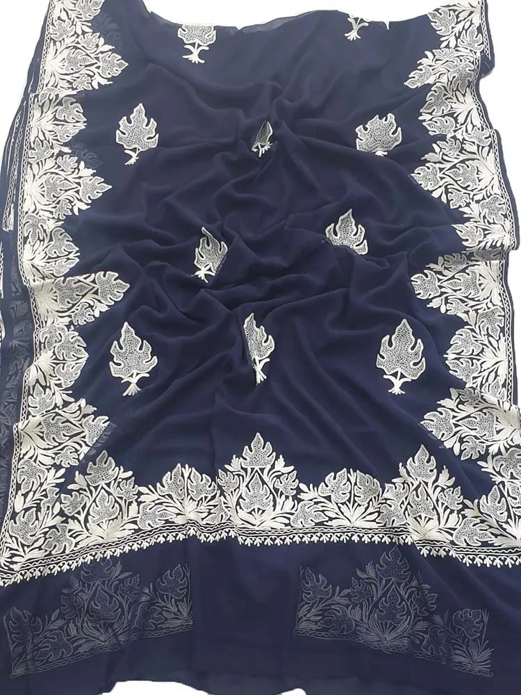 Black Embroidered Kashmiri Aari Work Georgette Saree