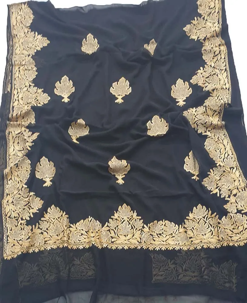 Black Embroidered Kashmiri Aari Work Georgette Saree