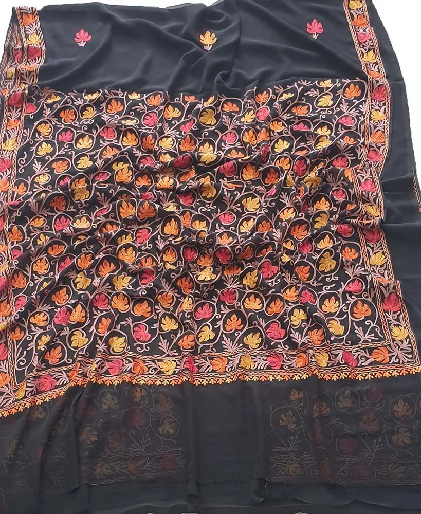 Black Embroidered Kashmiri Aari Work Georgette Saree