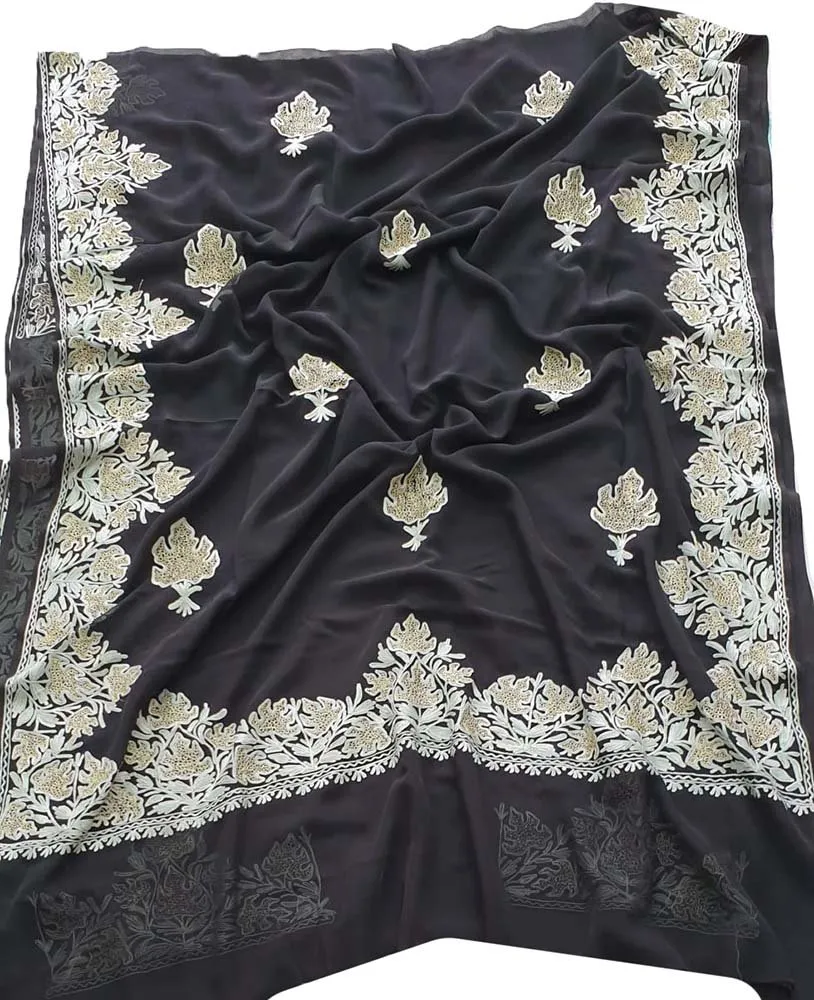 Black Embroidered Kashmiri Aari Work Georgette Saree