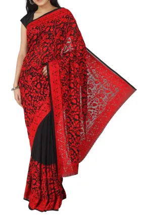 Black Embroidered Kashmiri Aari Work Georgette Saree