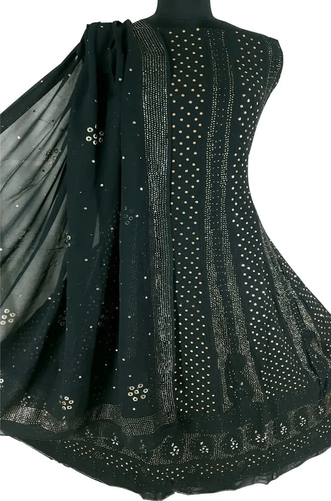 Black Hand Embroidred Chikankari Pure Georgette Anarkali Unstitched Suit Set With Mukaish Work