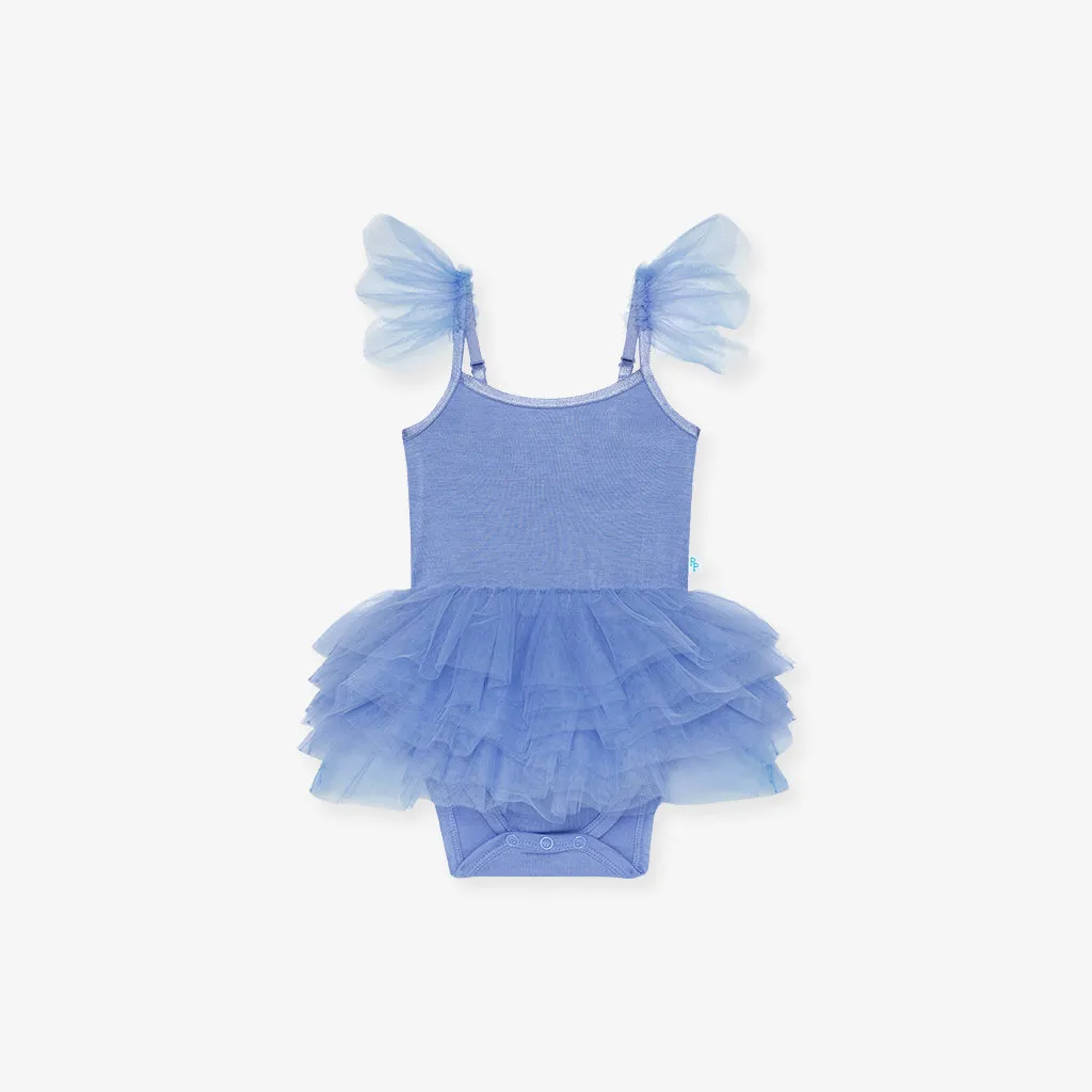 Blue Dew Tulle Smocked Bodysuit Dress