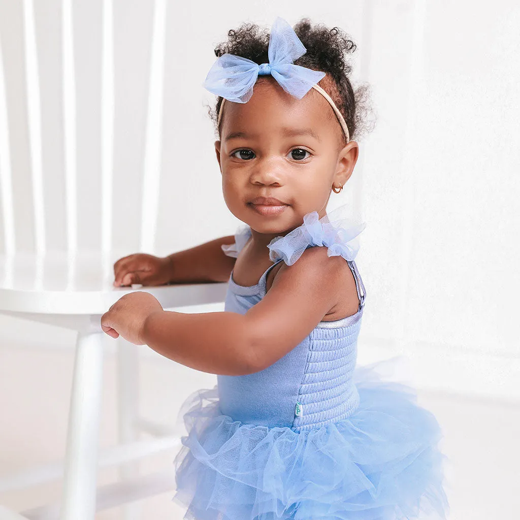 Blue Dew Tulle Smocked Bodysuit Dress