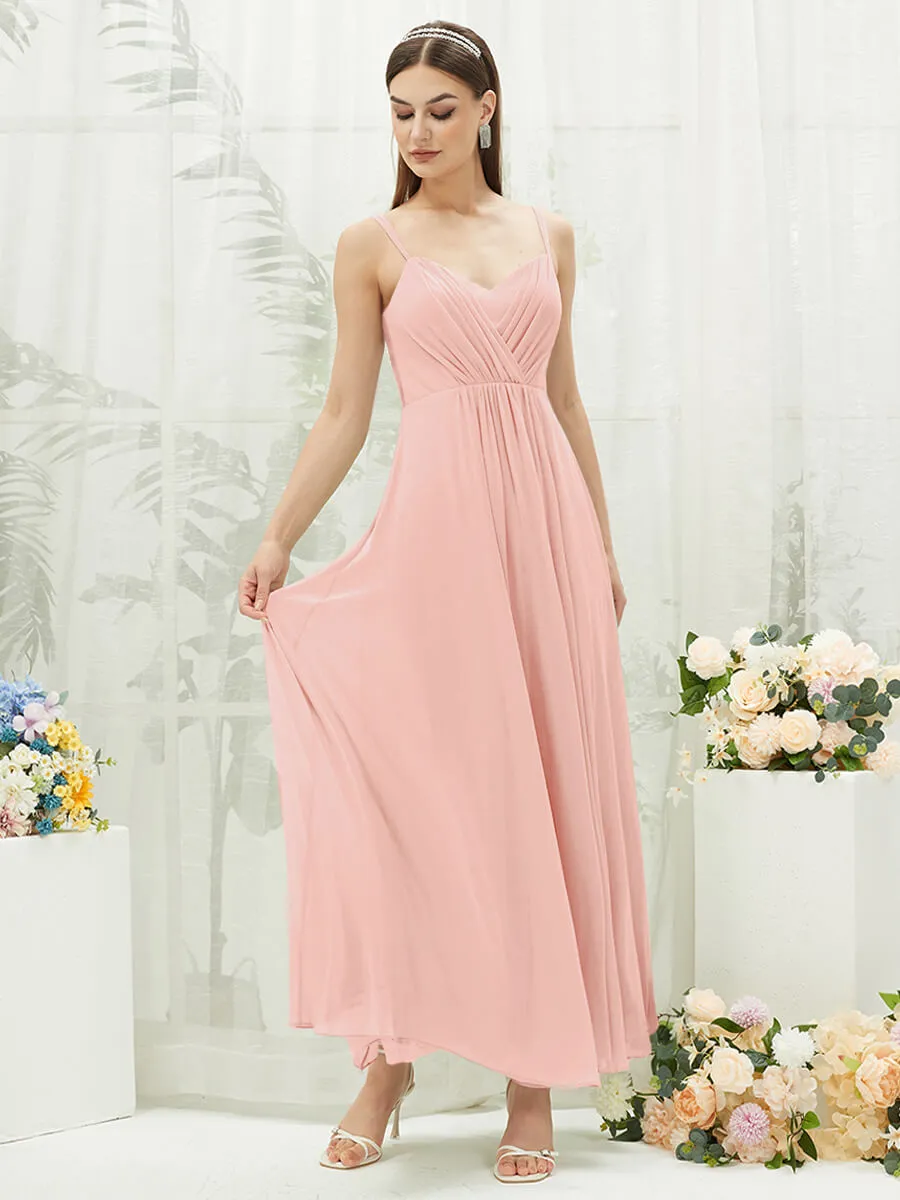 Blush Adjustable Straps Multi Way Open V Back Lace Applique Bridesmaid Dress