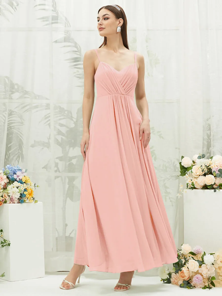 Blush Adjustable Straps Multi Way Open V Back Lace Applique Bridesmaid Dress