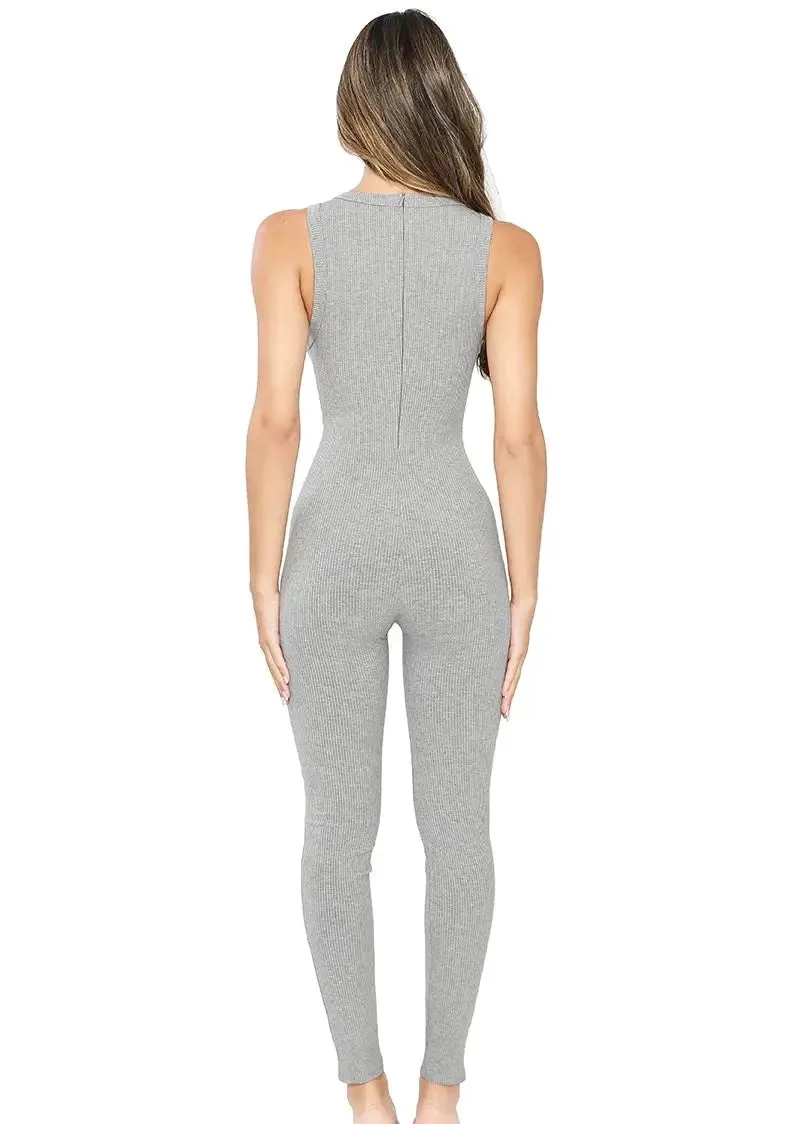 Boosted Basic Sleeveless Jumpsuit in Gray