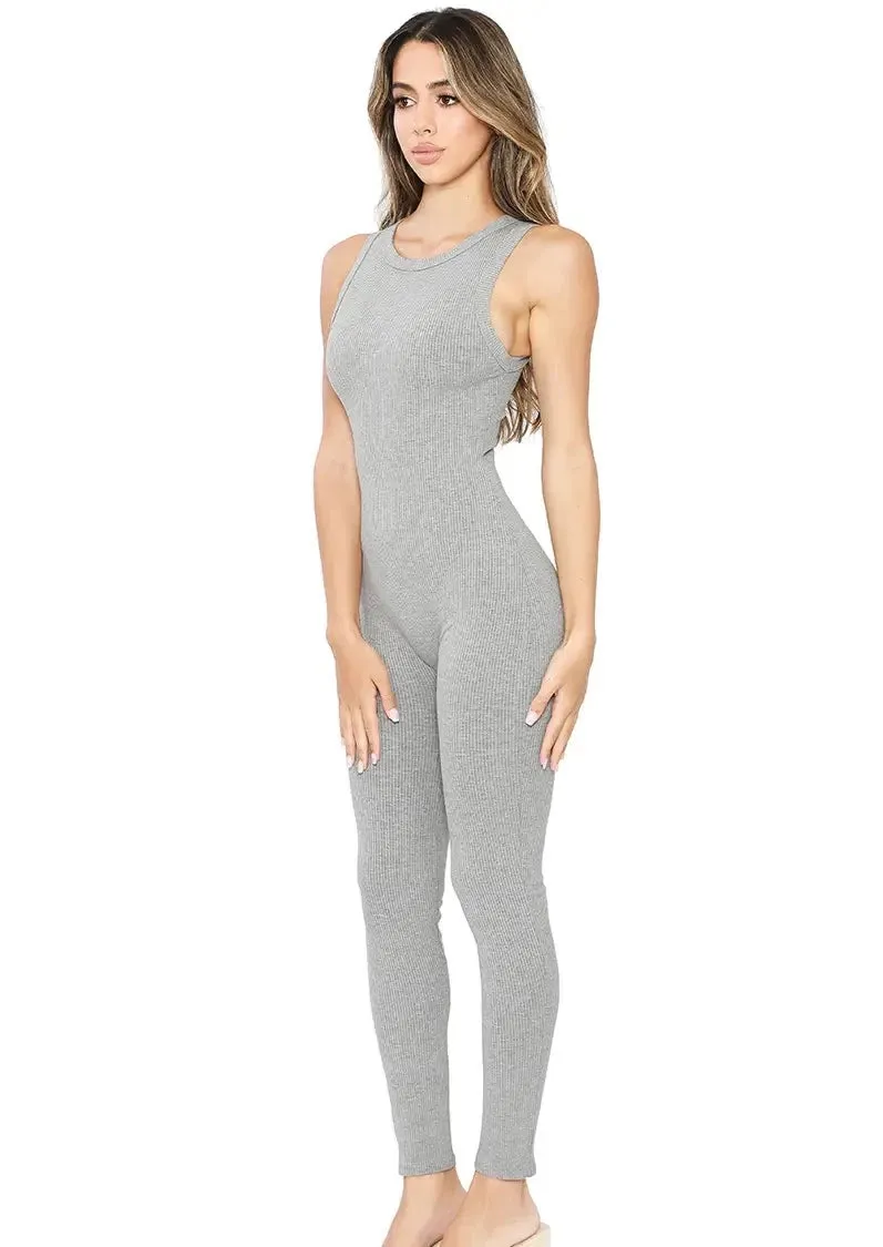 Boosted Basic Sleeveless Jumpsuit in Gray