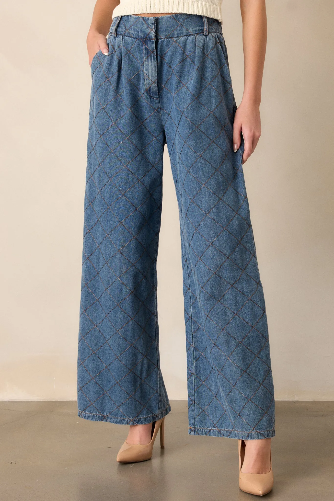 Born For This Dark Wash Quilted Wide Leg Jeans