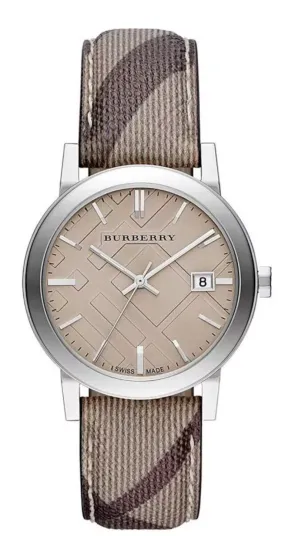 Burberry Ladies Watch The City 34mm Smoke Check Strap BU9118