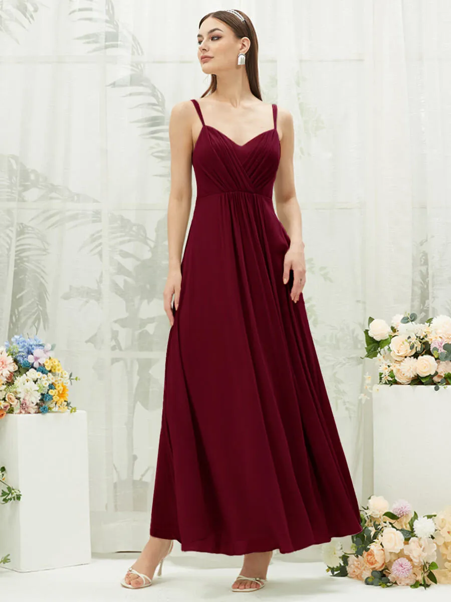 Burgundy Adjustable Straps Multi Way Open V Back Lace Applique Bridesmaid Dress