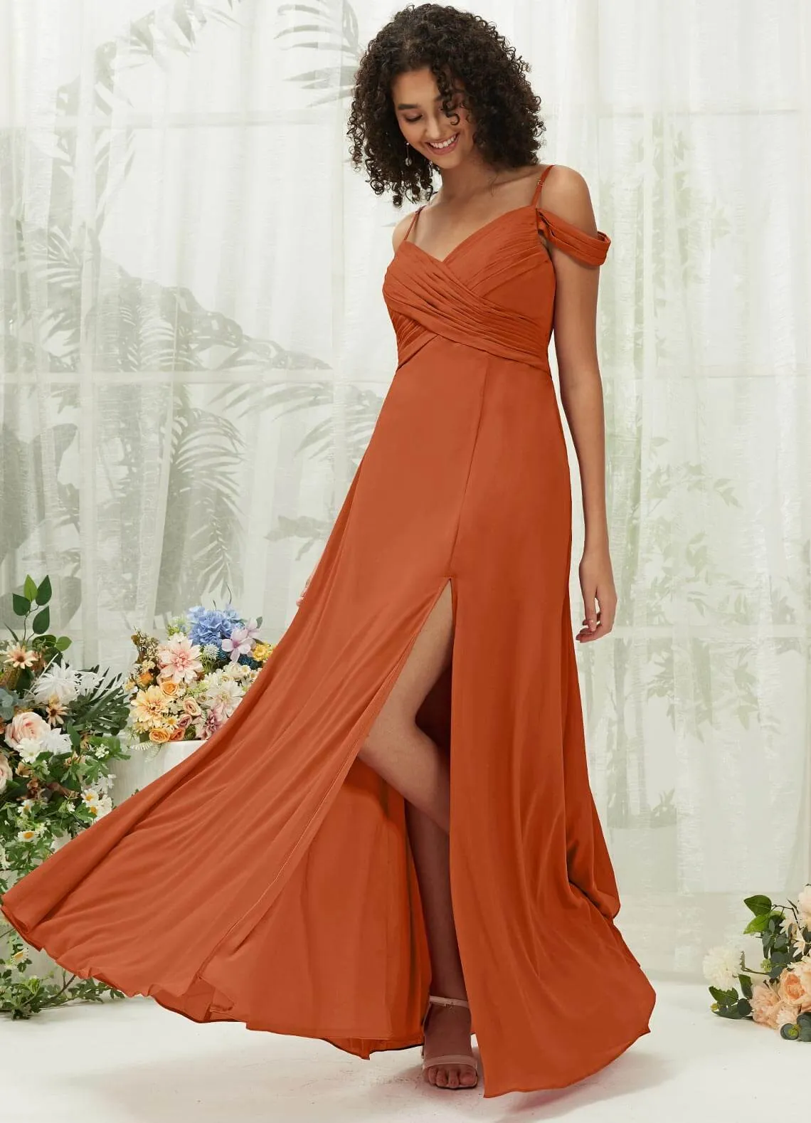 Burnt Orange Sweetheart Chiffon Convertible Bridesmaid Dress Pocket