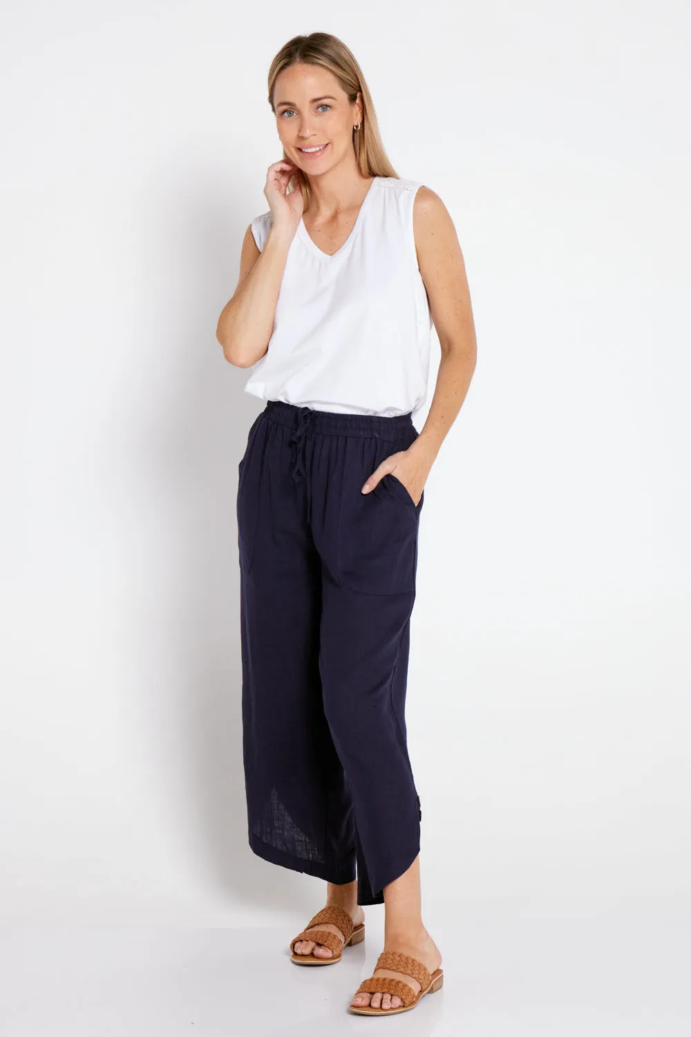 Cartia Linen Pants - Navy