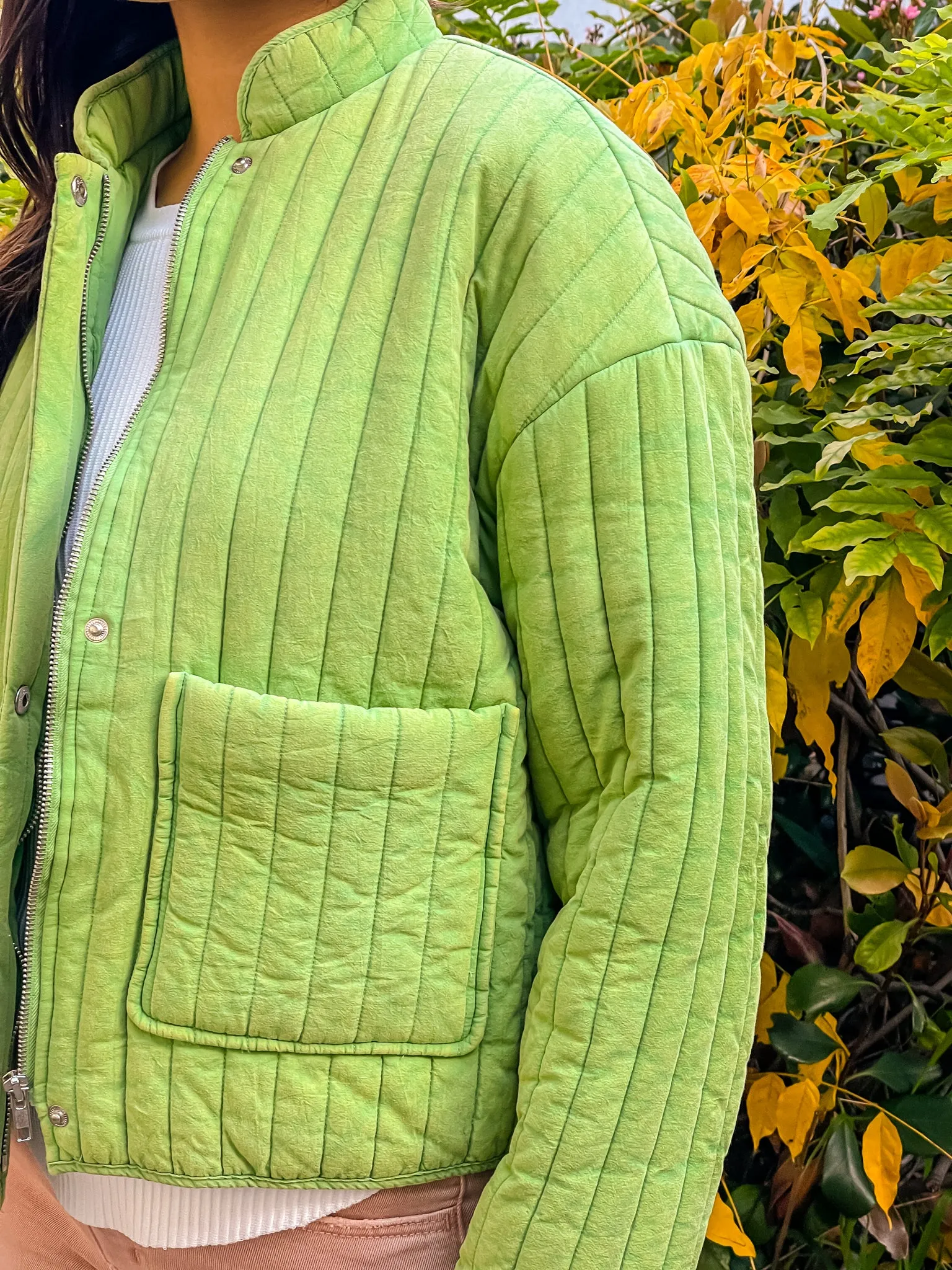 Citrine Zip Quilted Jacket - Vintage Lime