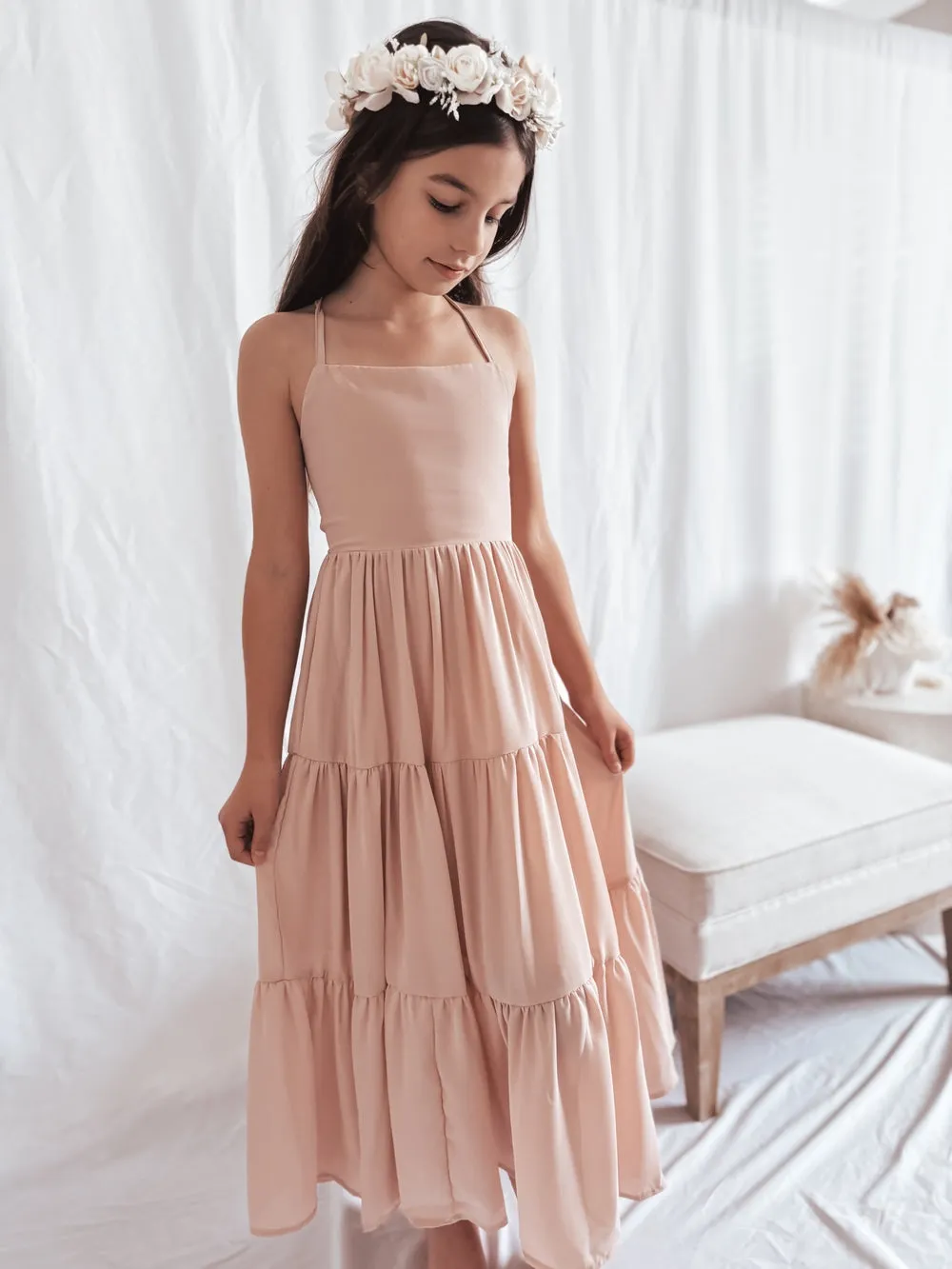 Clara Chiffon Girls Maxi Dress Blush Pink