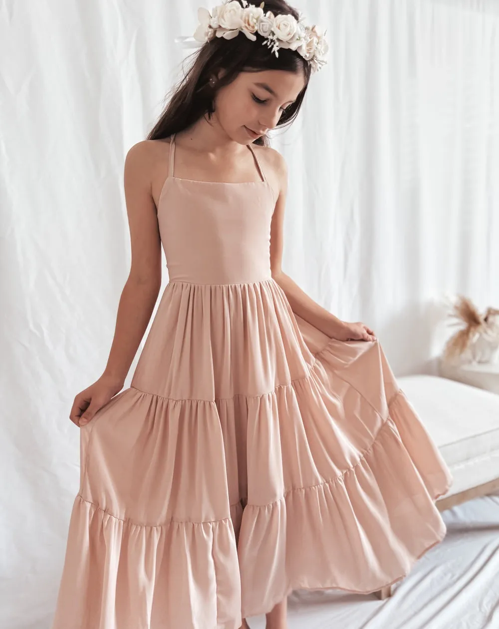 Clara Chiffon Girls Maxi Dress Blush Pink