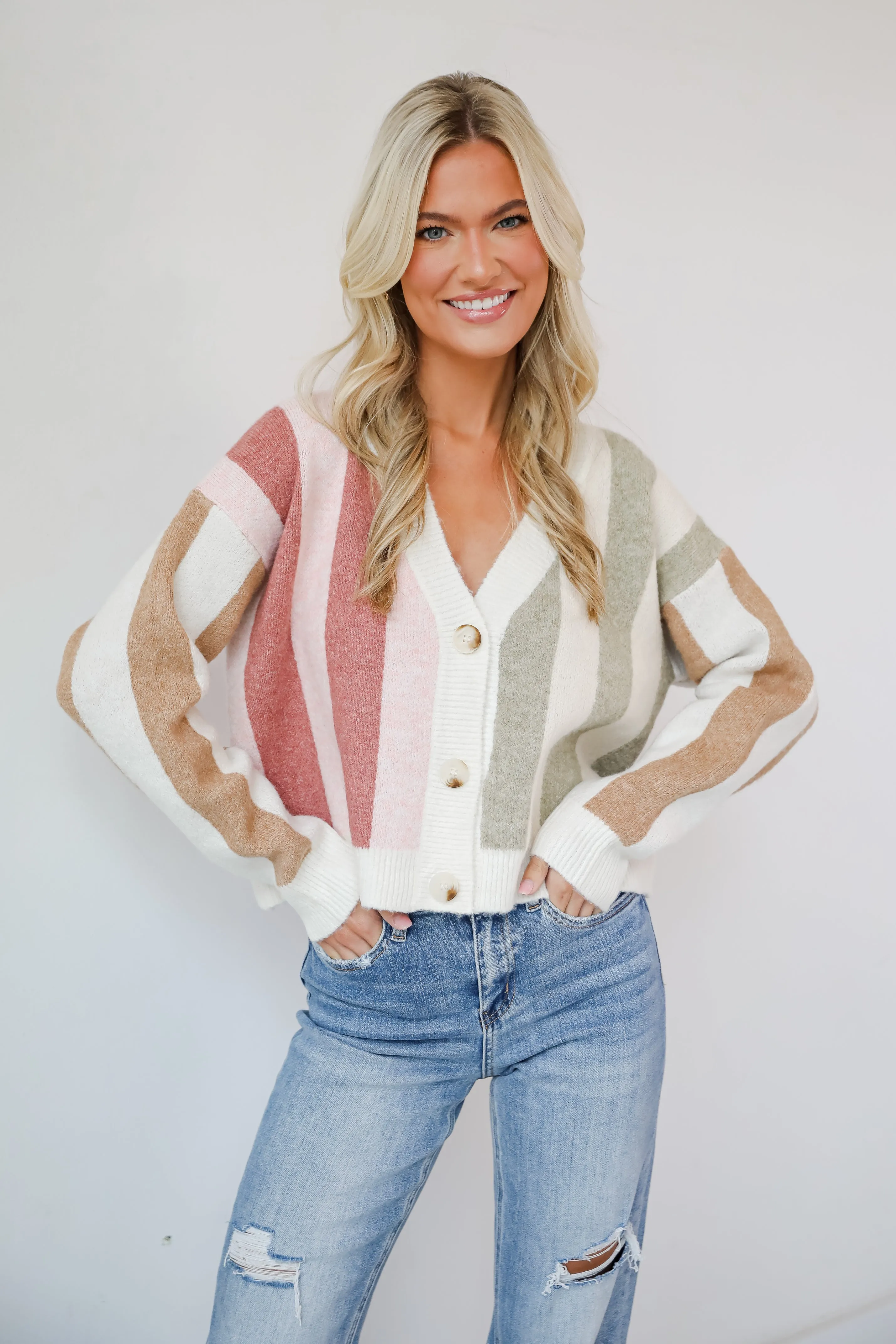 Classically Cozy Striped Color Block Sweater Cardigan