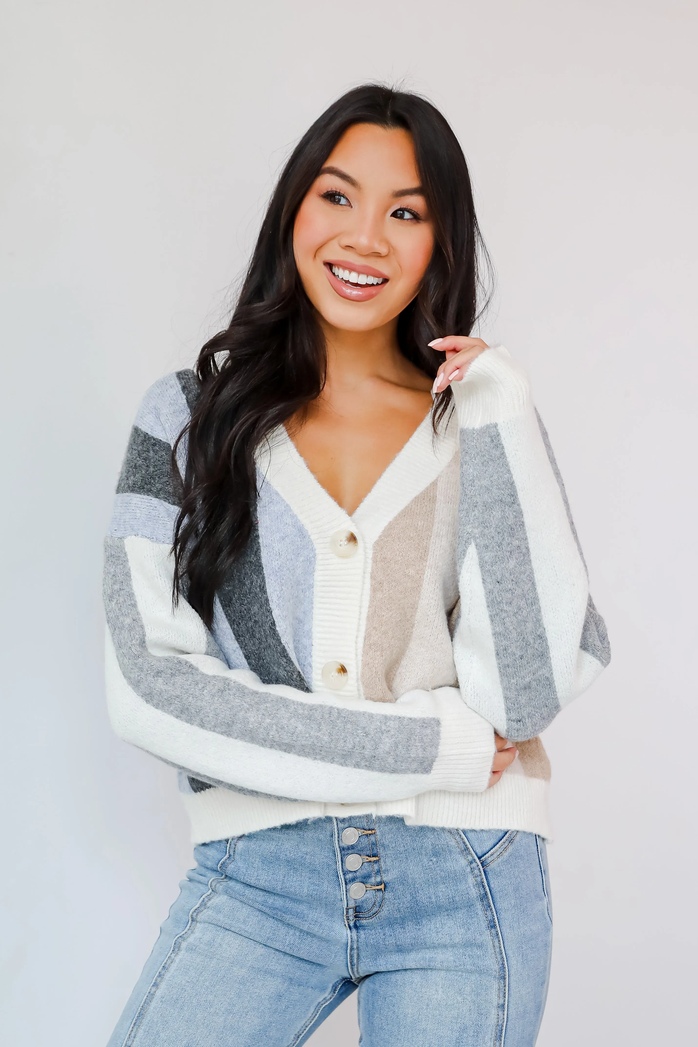 Classically Cozy Striped Color Block Sweater Cardigan